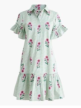 J. Crew Factory Mint Green Striped Dress with Pink Floral Print